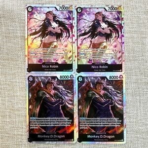One Piece Nico Robin OP12-087 and Monkey D. Dragon OP12-094 Special Rare Cards